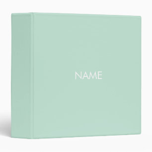 Minimalist seafoam mint green custom name text 3 ring binder