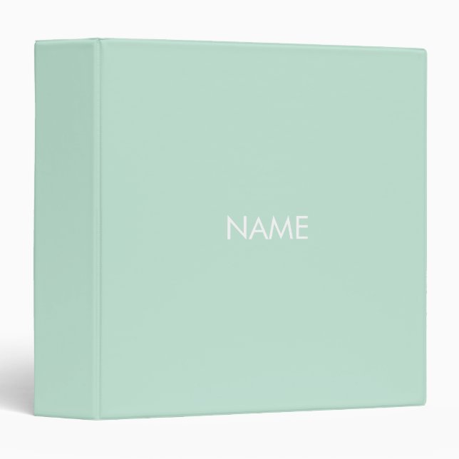 Minimalist seafoam mint green custom name text 3 ring binder (Front/Spine)