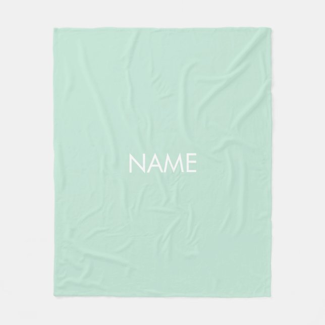 Minimalist seafoam mint green solid personalized fleece blanket (Front)