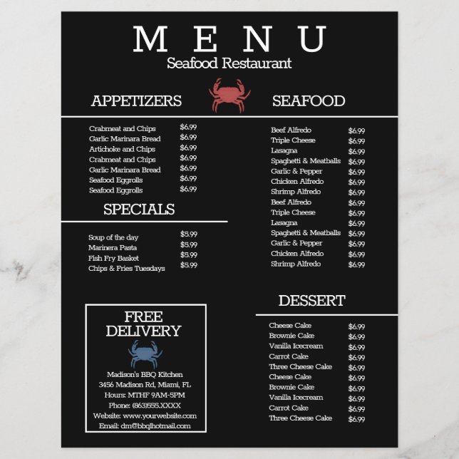 Minimalist Seafood Crab Grill Restaurant Menu B Flyer (Front)