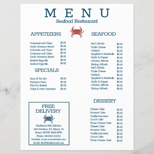 Minimalist Seafood Crab Grill Restaurant Menu C Flyer