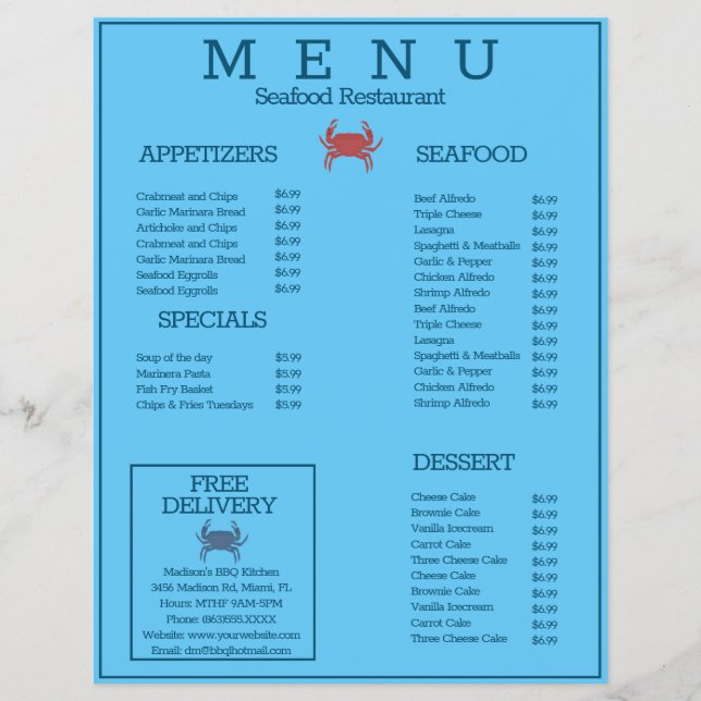 Minimalist Seafood Crab Grill Restaurant Menu D Flyer (Front)