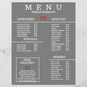 Minimalist Seafood Crab Grill Restaurant Menu Gray Flyer