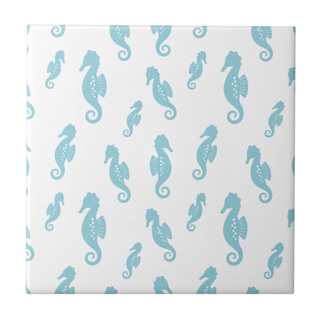 Minimalist Seahorse Ocean Seamless Pattern (1) Ceramic Tile (Front)