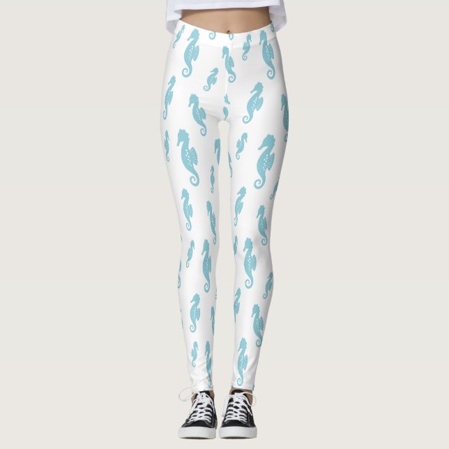 Minimalist Seahorse Ocean Seamless Pattern (1) Leggings (Front)