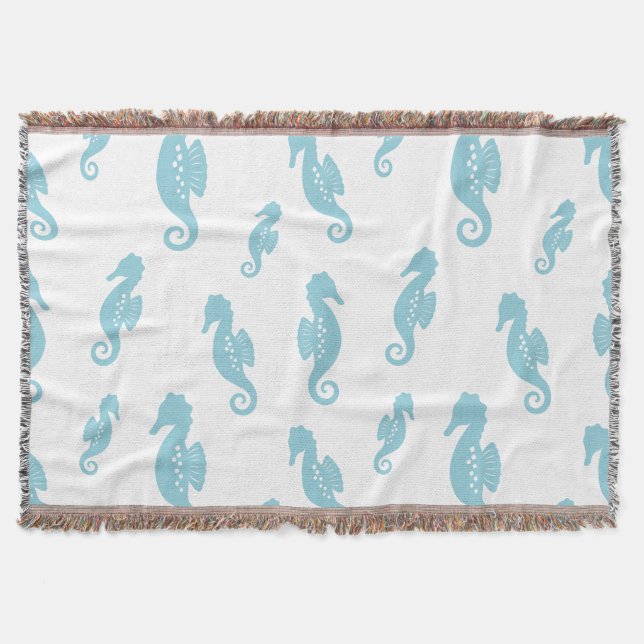 Minimalist Seahorse Ocean Seamless Pattern (1) Throw Blanket (Front)