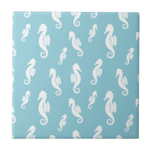 Minimalist Seahorse Ocean Seamless Pattern (2) Ceramic Tile
