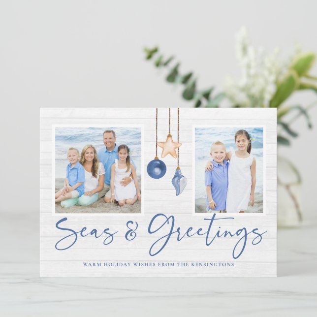Minimalist Seas and Greetings Wood Holiday Photo (Standing Front)