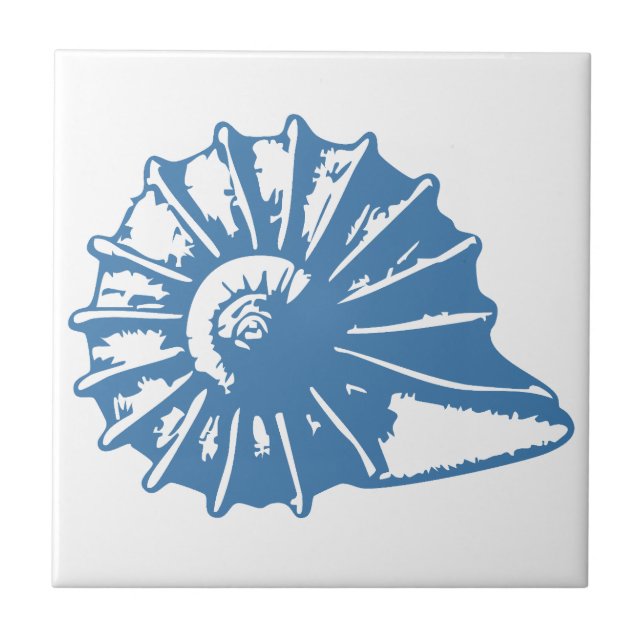 Minimalist Seashell Line Art Blue Outline Coastal Ceramic Tile (Front)