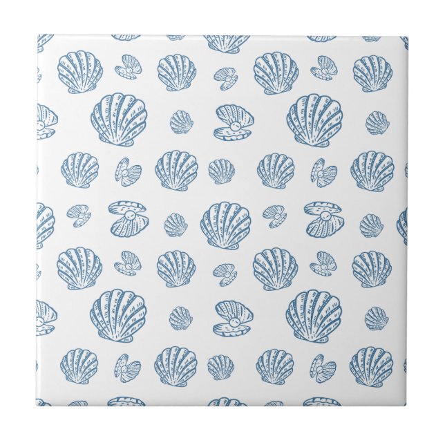 Minimalist Seashell Pearl Nautical Pattern Ceramic Tile (Front)