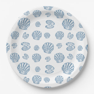 Minimalist Seashell Pearl Nautical Pattern Paper Plates