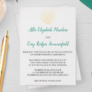 Minimalist Seashell Wedding Foil Invitation