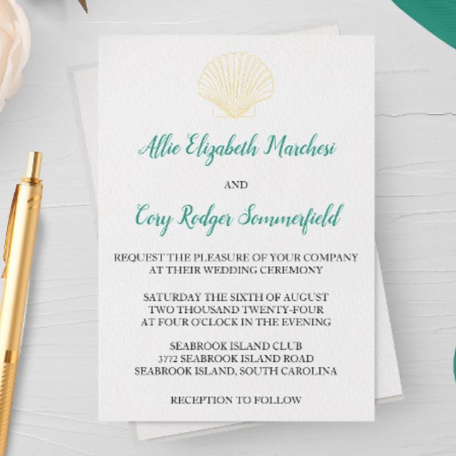 Minimalist Seashell Wedding Foil Invitation (Creator Uploaded)