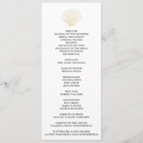 Minimalist Seashell Wedding Program