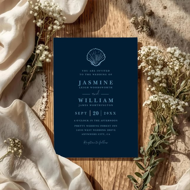 Minimalist Seashore Shell Elegant QR Code Wedding Invitation (Creator Uploaded)