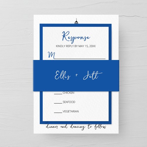 Minimalist Seaside Blue Wedding Invitation Belly Band