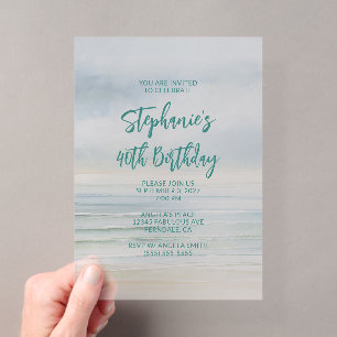Minimalist Seaside Watercolor 40th Birthday Acrylic Invitations