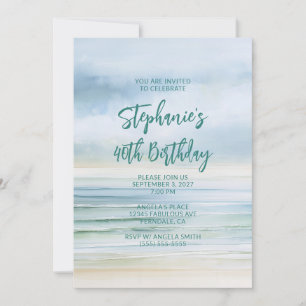 Minimalist Seaside Watercolor 40th Birthday Invitation