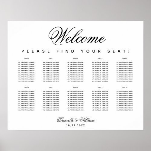 Minimalist Seating Chart 10 Tables Black and White