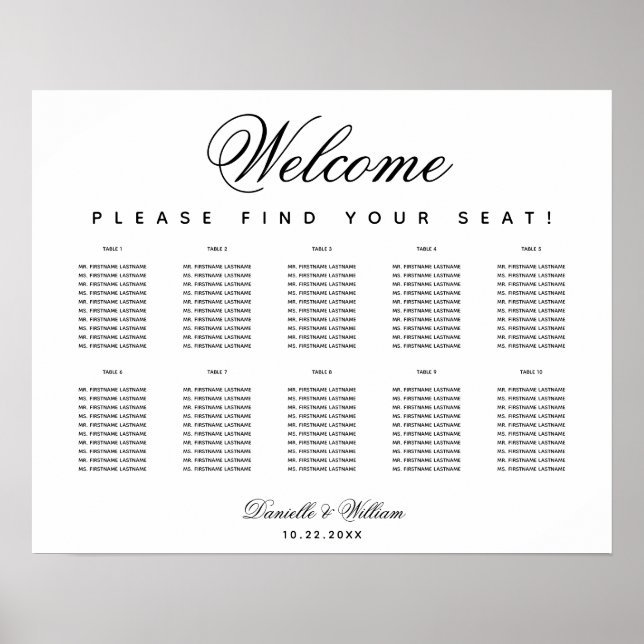 Minimalist Seating Chart 10 Tables Black and White (Front)