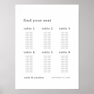 Minimalist Seating Chart Find Your Seat Wedding