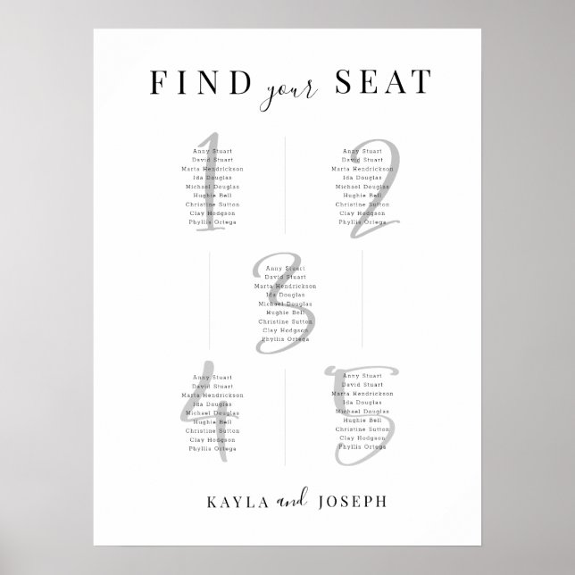 Minimalist Seating Chart Table 5 Sign Board (Front)