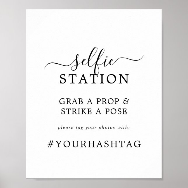 Minimalist Selfie Station Wedding Hashtag Sign (Front)