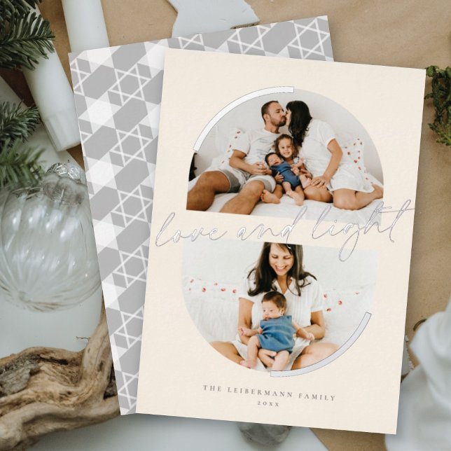 Minimalist Semicircles Love & Light Hanukkah Photo Foil Holiday Card (Creator Uploaded)