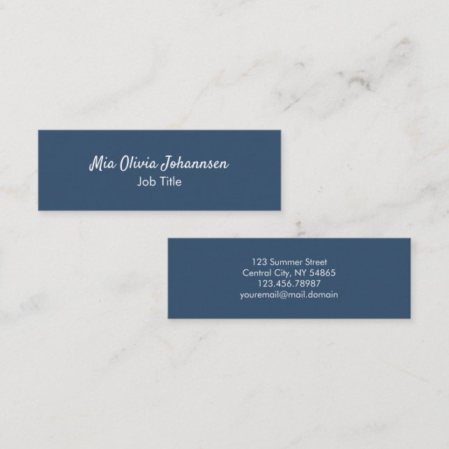 Minimalist Serious Blue Mini Business Card (Front/Back)
