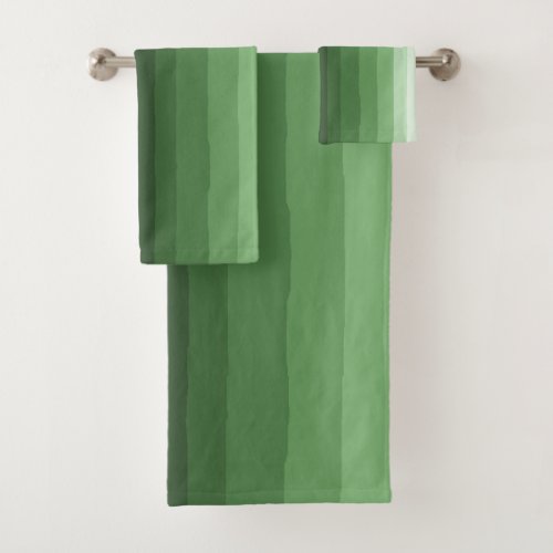 Minimalist Shades of Green Gradient Stripes  Bath Towel Set