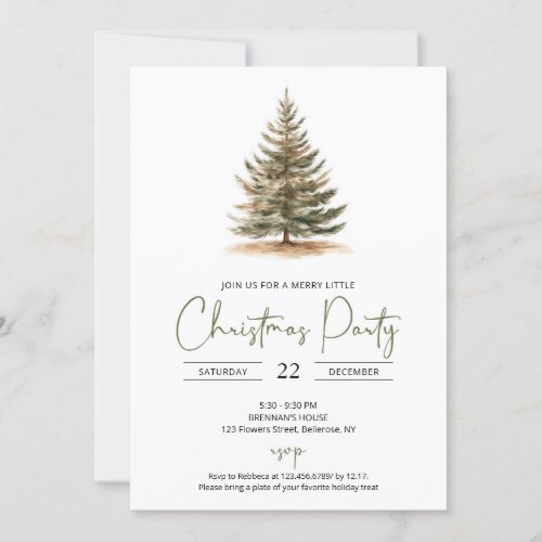 Minimalist shades of sage and beige Christmas tree Invitation