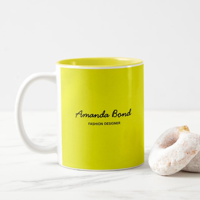 Minimalist shadow yellow custom Two-Tone coffee mug (With Donut)