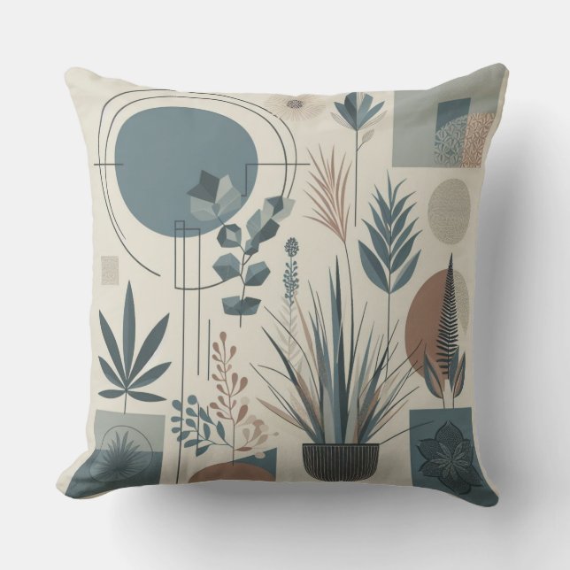 Minimalist Shapes in Shade of Blue and Earthtones Throw Pillow (Front)