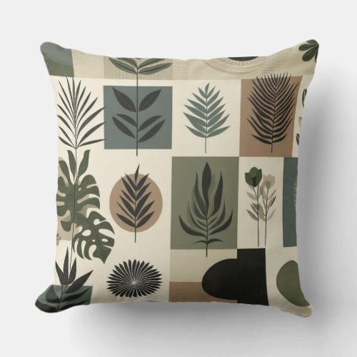 Minimalist Shapes in Shade of Dark Green and Cream Throw Pillow