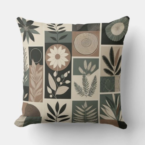 Minimalist Shapes in Shade of Dark Green and Cream Throw Pillow