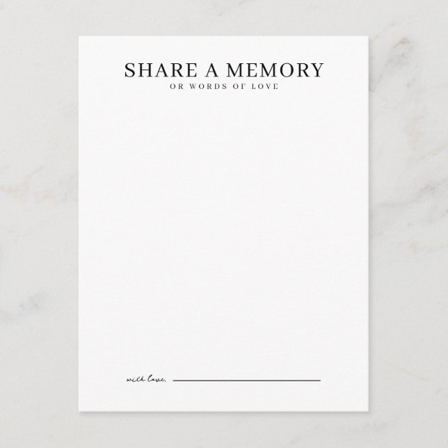 Minimalist Share a Memory Tribute Note Card (Front)