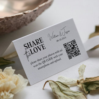 Minimalist Share The Love Qr Code | Wedding Photos Business Card