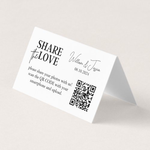 Minimalist Share The Love Qr Code  Wedding Photos Business Card