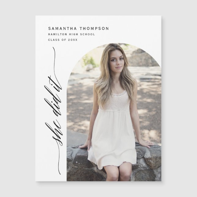 Minimalist She Did It Arch Photo Graduation Magnet (Front)