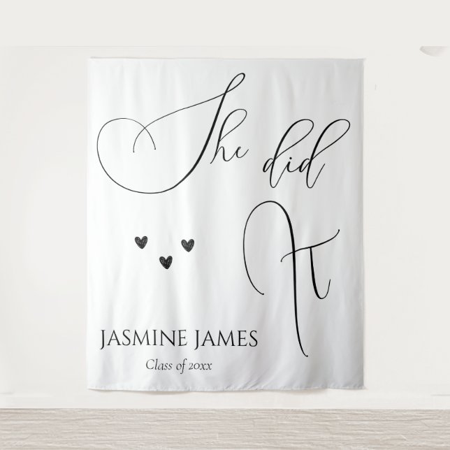 Minimalist She did it graduation party backdrop (Front)