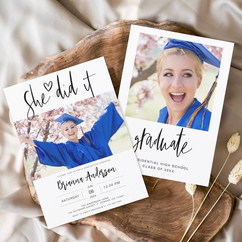 Minimalist She Did It Graduation Party Invitation