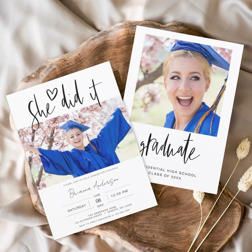 Minimalist She Did It Graduation Party Invitation