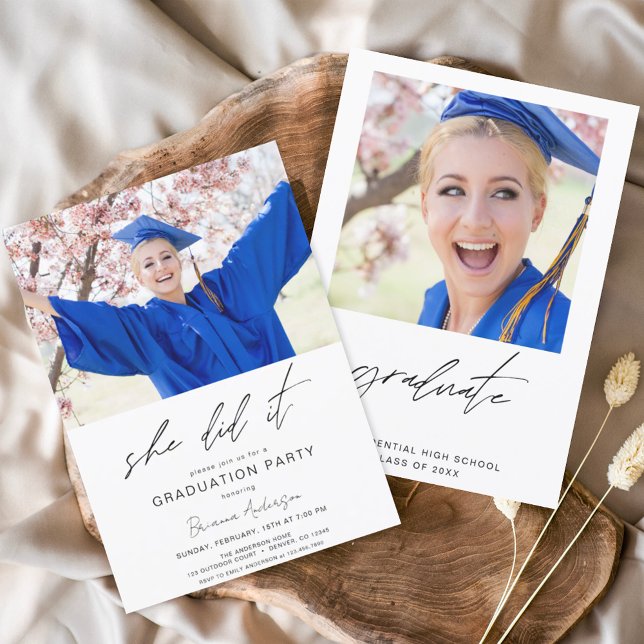 Minimalist She Did It Graduation Party Invitation (Creator Uploaded)