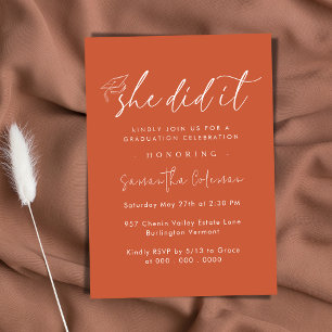 Minimalist She Did it Modern Graduation Party Invitation
