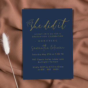 Minimalist She Did it Modern Graduation Party Invitation