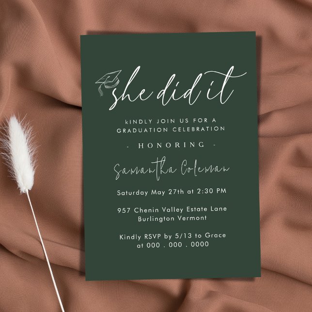 Minimalist She Did it | Modern Graduation Party Invitation (Creator Uploaded)