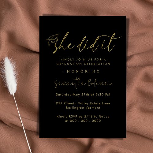 Minimalist She Did it  Modern Graduation Party Invitation