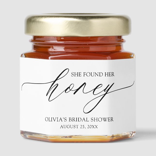 Minimalist She Found Her Honey Bridal Shower Honey Jar Favors (Front)