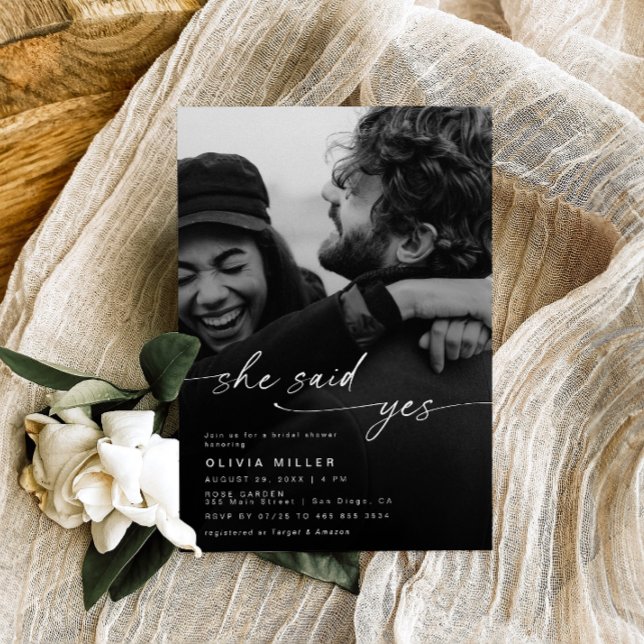 Minimalist She Said Yes Bridal Shower Photo  Invitation (Creator Uploaded)