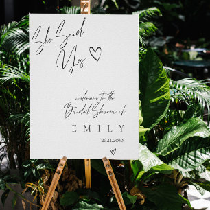 Minimalist 'She Said Yes' Bridal Shower Welcome Poster